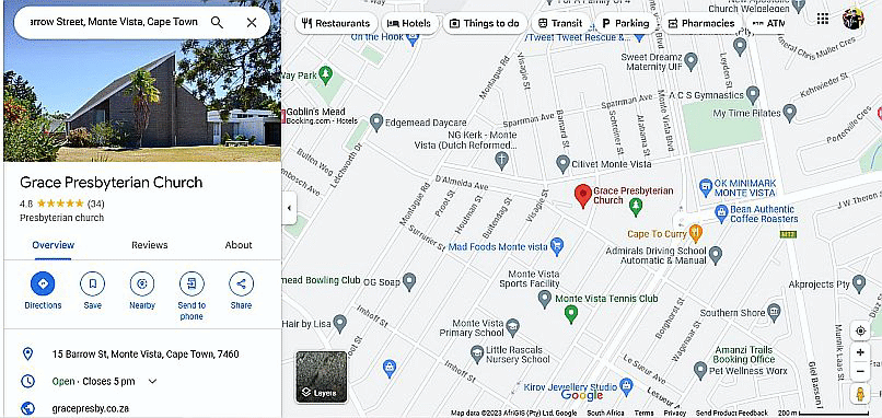 grace church  - zumba hall  street adress in Monte Vista  Cape Town 